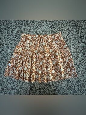 Kensie Girl Rust Brown Floral Tiered Mini Skirt
